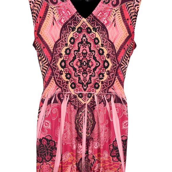 Style Co Dress Women Size Large L Maxi Pink V-Neck Maldives Ehnic Sunsets New - Picture 7 of 9